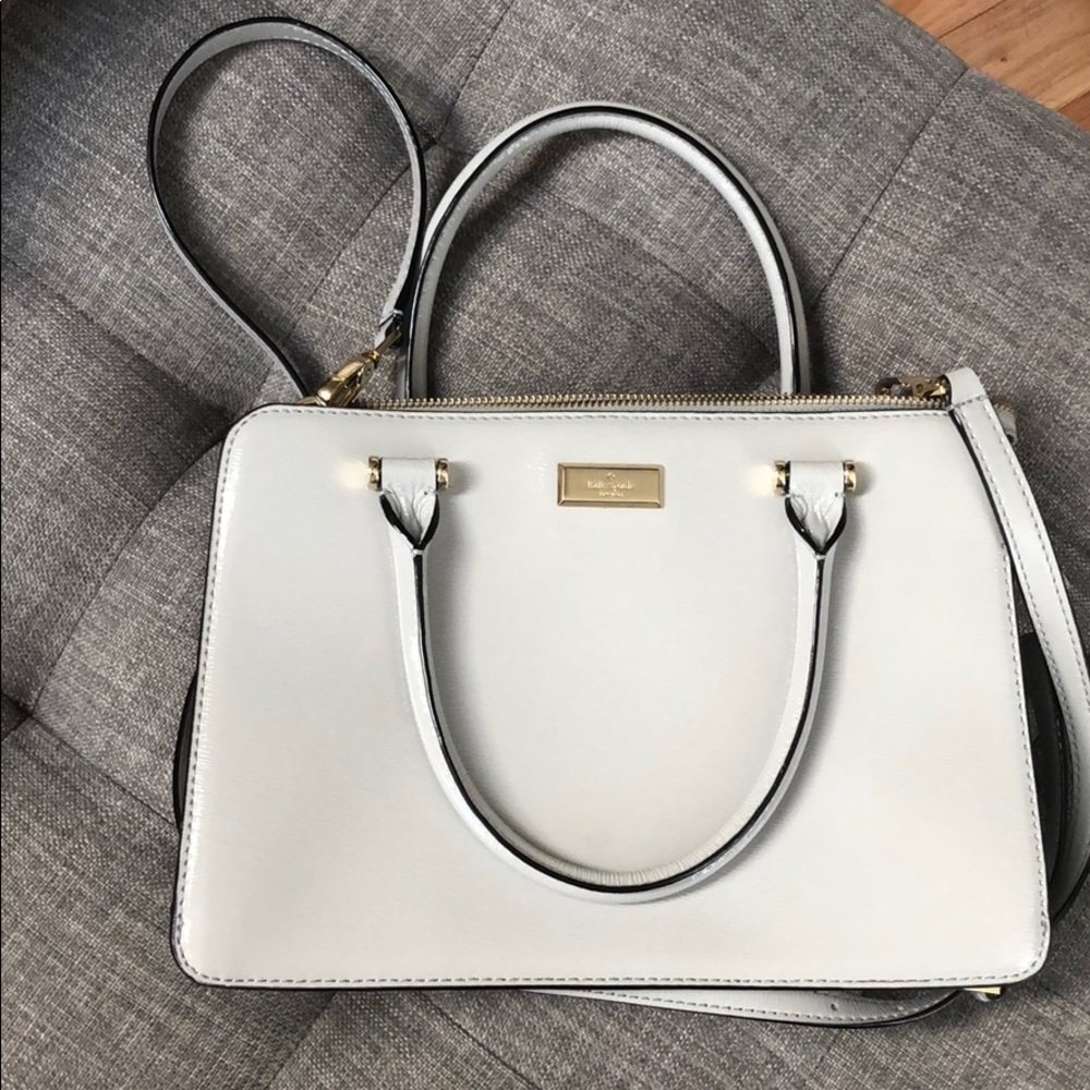 Light grey patent leather Kate Spade handbag